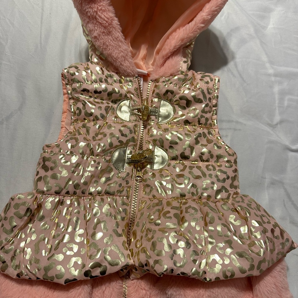 Pink and Gold Leopard Print Hooded Vest